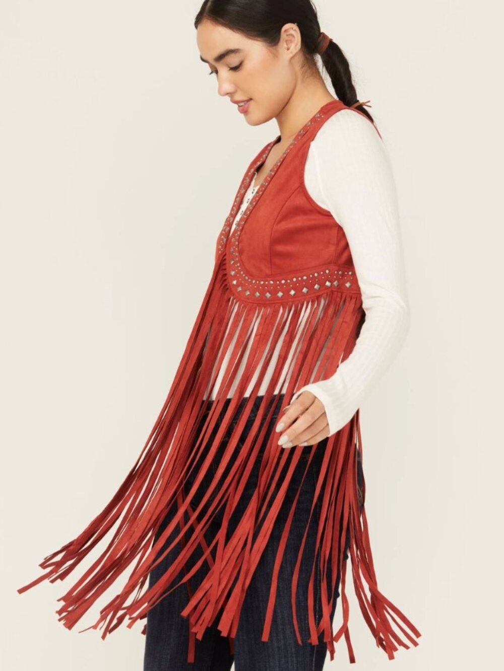 Idyllwind Red Fringe Faux Suede Vest